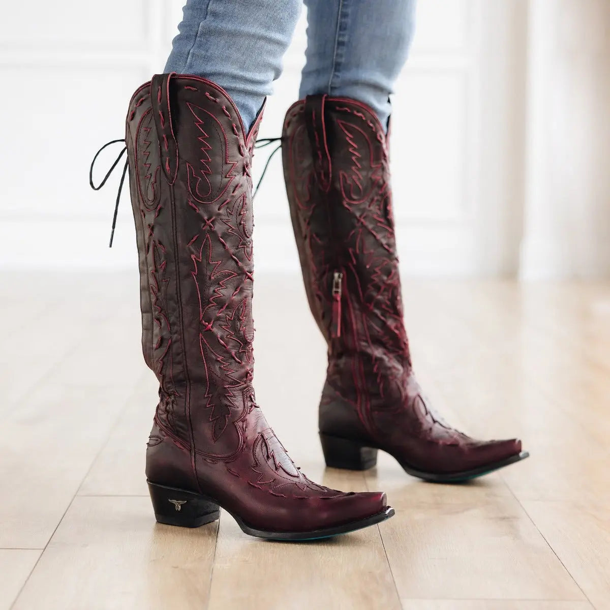 Corset Knee Highs with Laces in Black Cherry