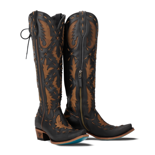 Jet black and burnt caramel Reverie cowboy boots
