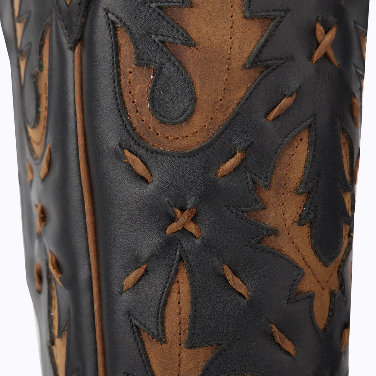 Jet black and burnt caramel leather Reverie boot detail