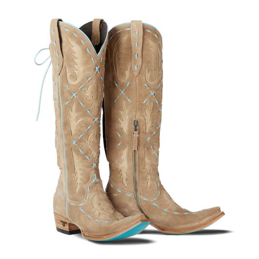 Reverie Knee High Corset - Latte Suede and Powder Blue