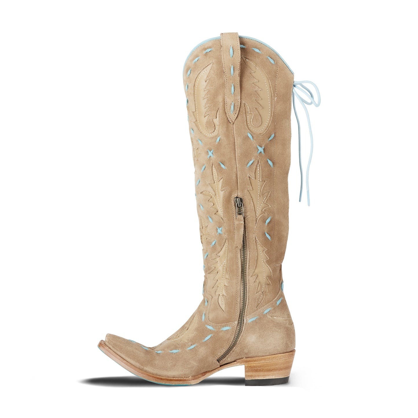 Reverie Knee High Corset - Latte Suede and Powder Blue