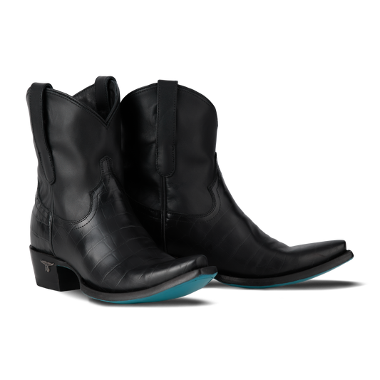 Black Emma Jane Bootie in Carbon Croc