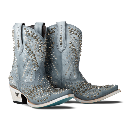 Dolly Bootie in Washed Denim with Studs