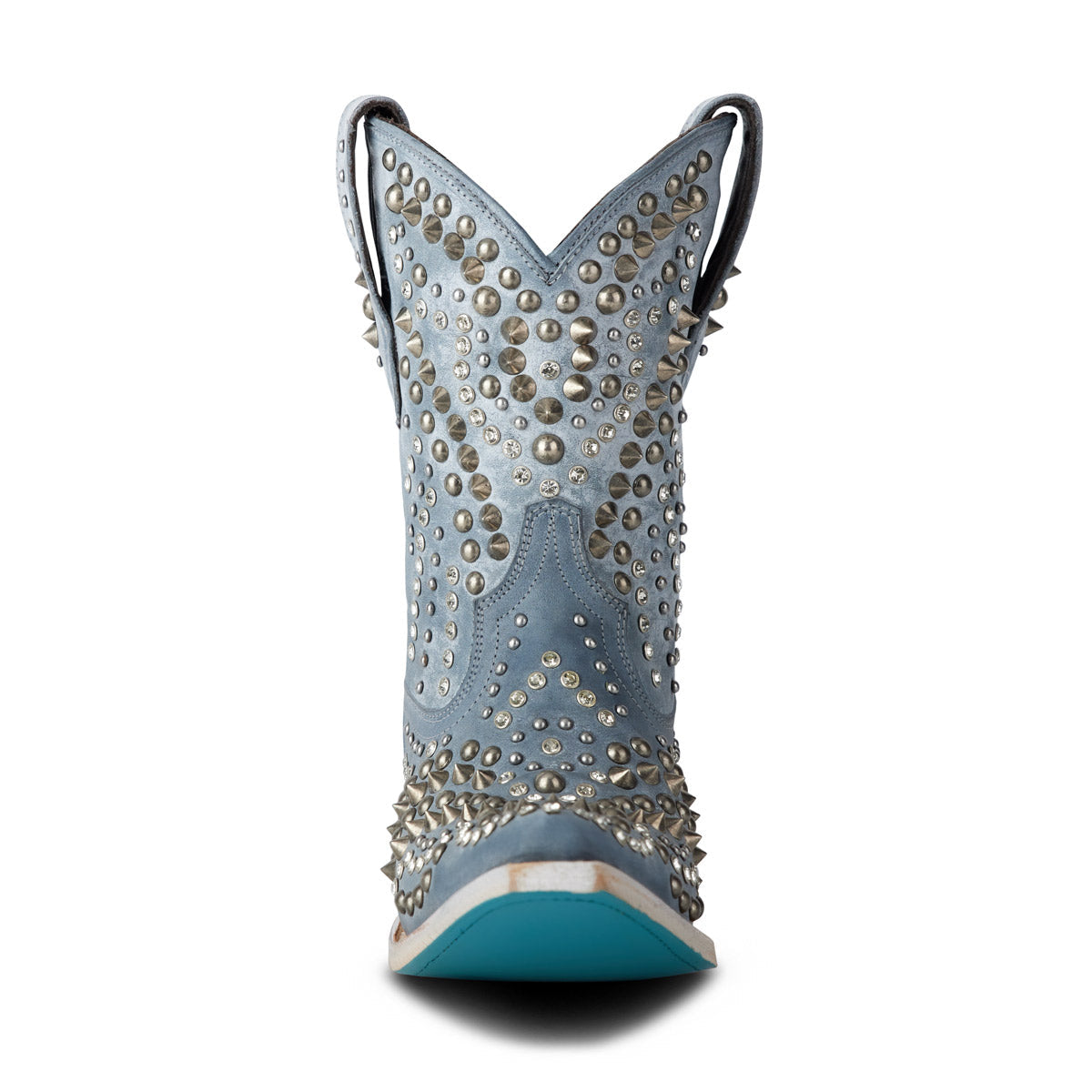 Dolly Bootie in Washed Denim with Studs