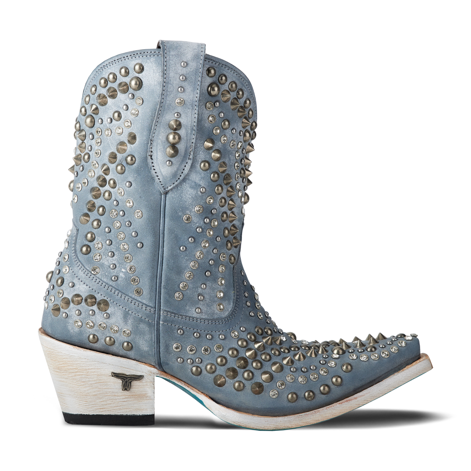 Dolly Bootie in Washed Denim with Studs