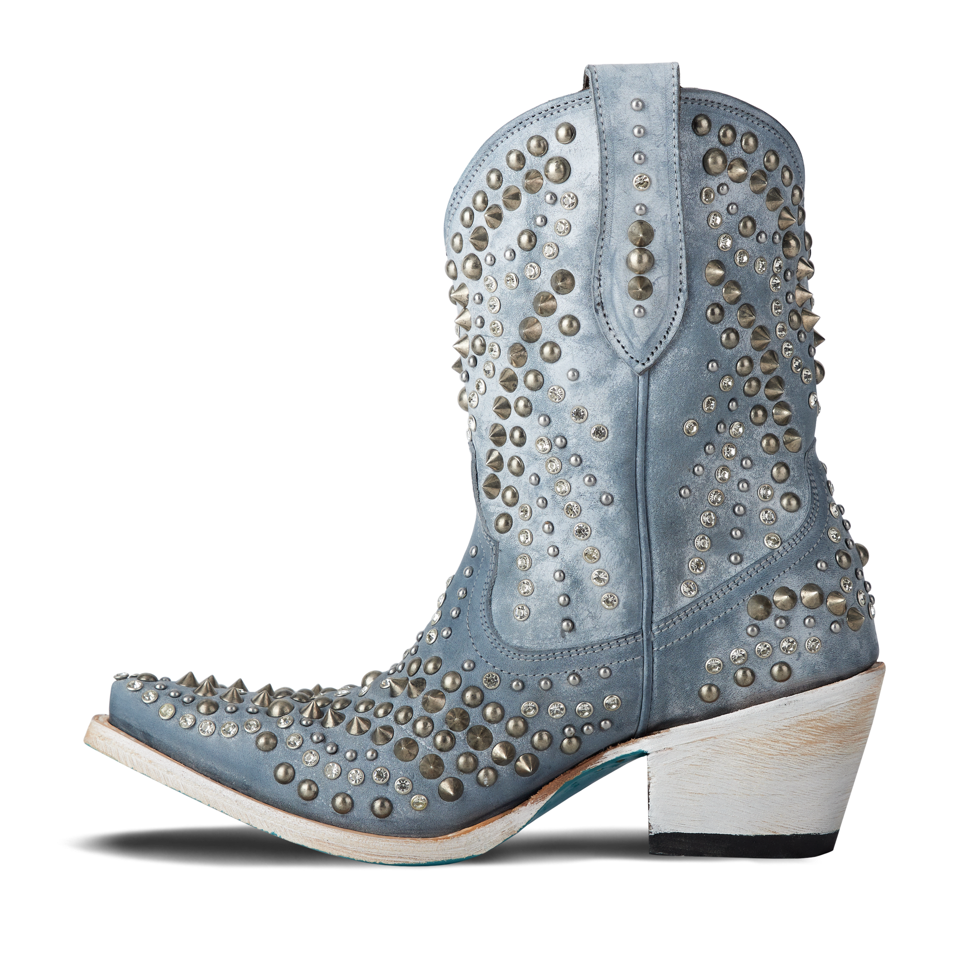 Dolly Bootie in Washed Denim with Studs
