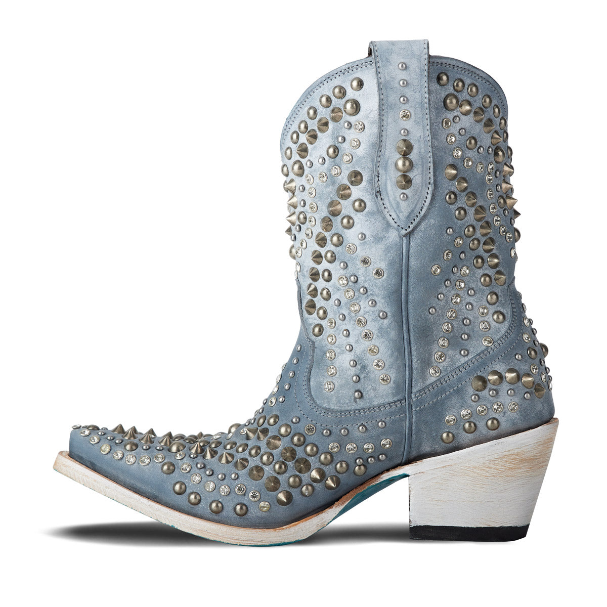 Dolly Bootie in Washed Denim with Studs