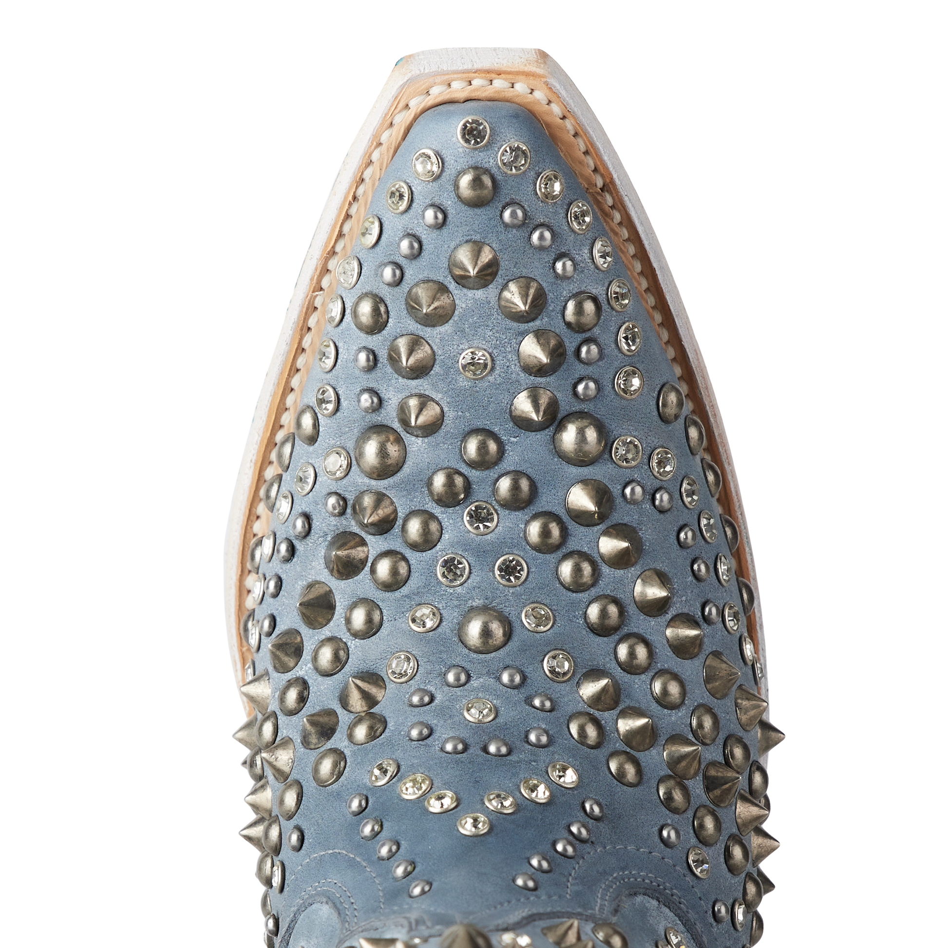 Dolly Bootie in Washed Denim with Studs