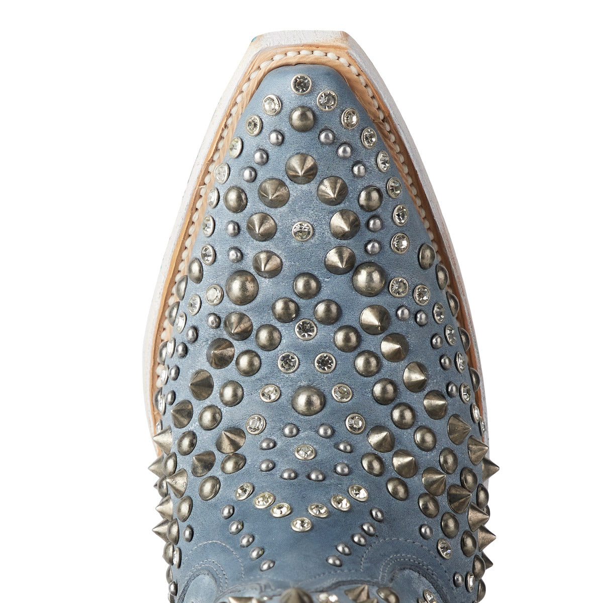 Dolly Bootie in Washed Denim with Studs