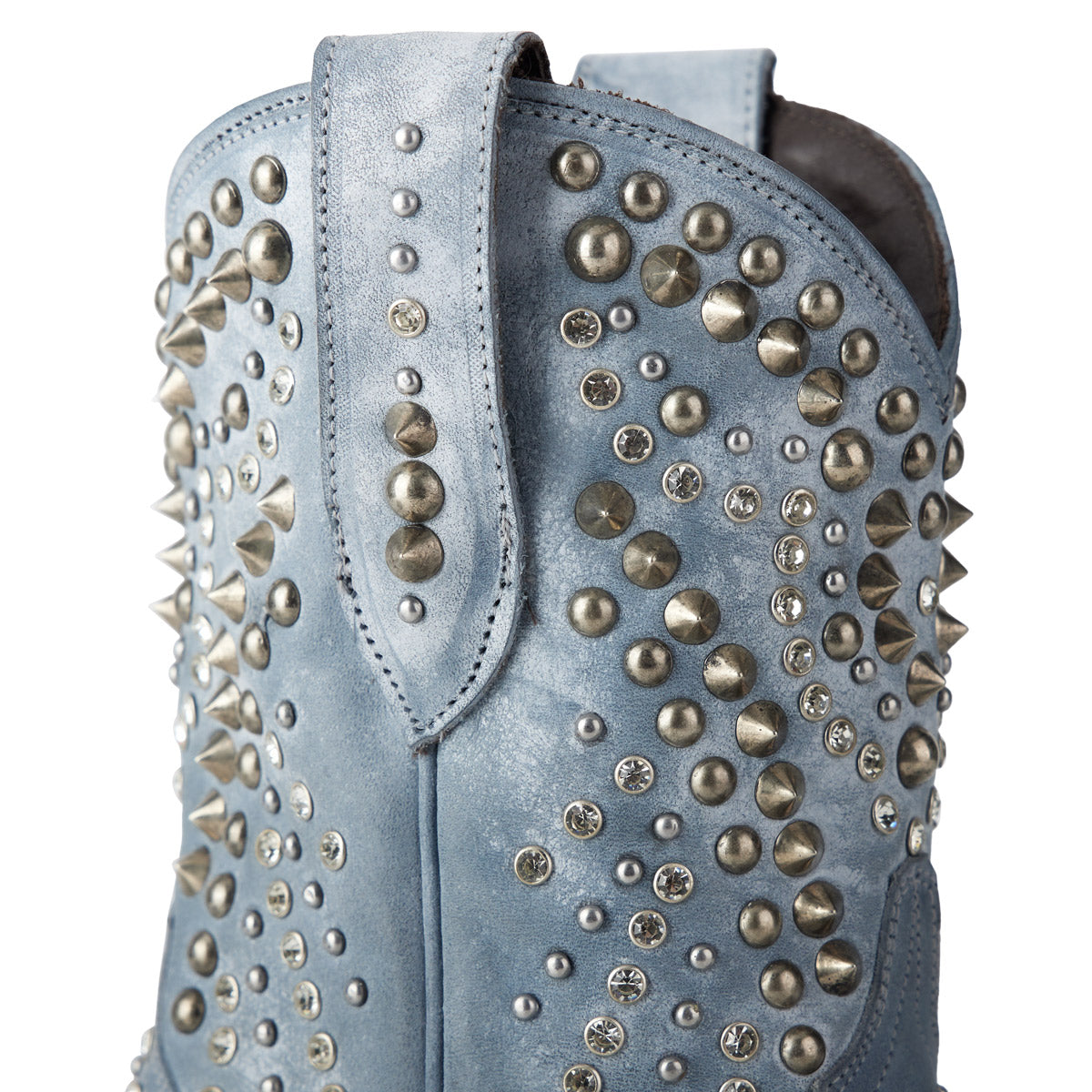 Dolly Bootie in Washed Denim with Studs