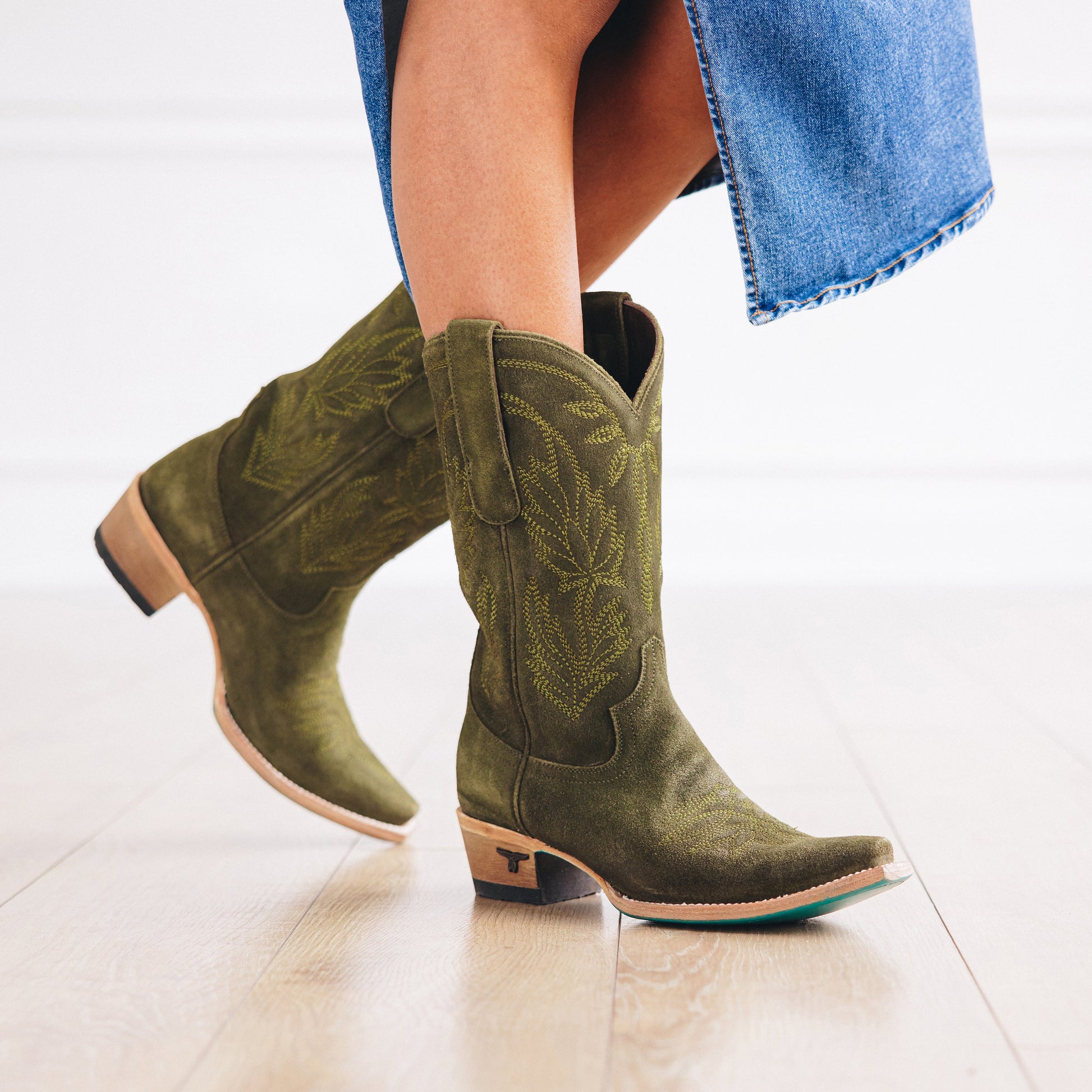 Olive suede cowboy boots
