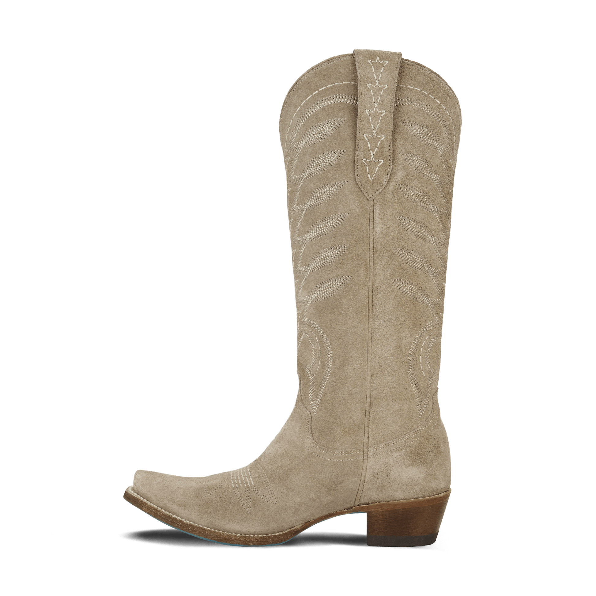 Squash blossom cowboy boot in tan suede
