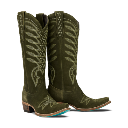 Olive suede squash blossom cowboy boots