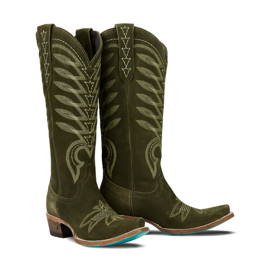 Olive suede squash blossom cowboy boots