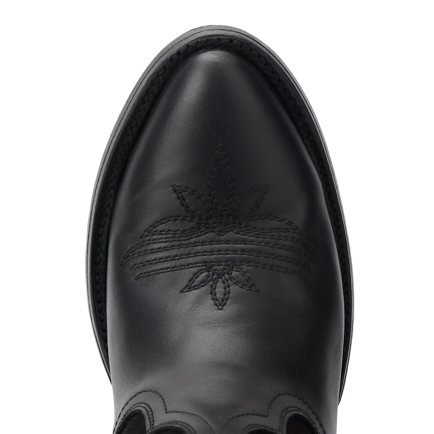 Jentry jet black suede cowboy boot close-up