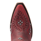 Smoldering Ruby Cossette Bootie - Close-up of red leather boot toe.