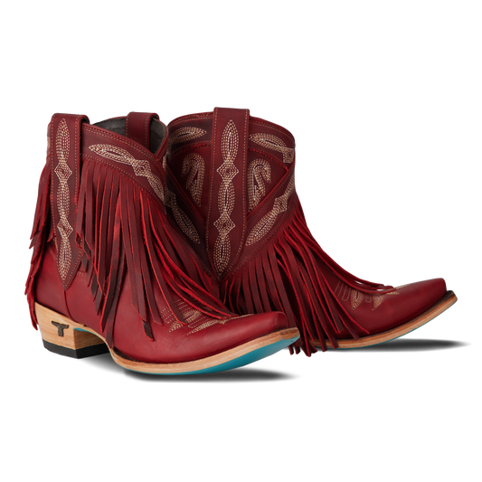 Smoldering Ruby Senita Falls Booties with Fringes