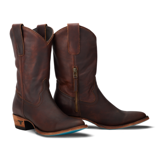 Cognac leather Plain Jane Midi cowboy boots