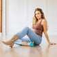 Woman in lattesuede midi boots, ls2, 0724