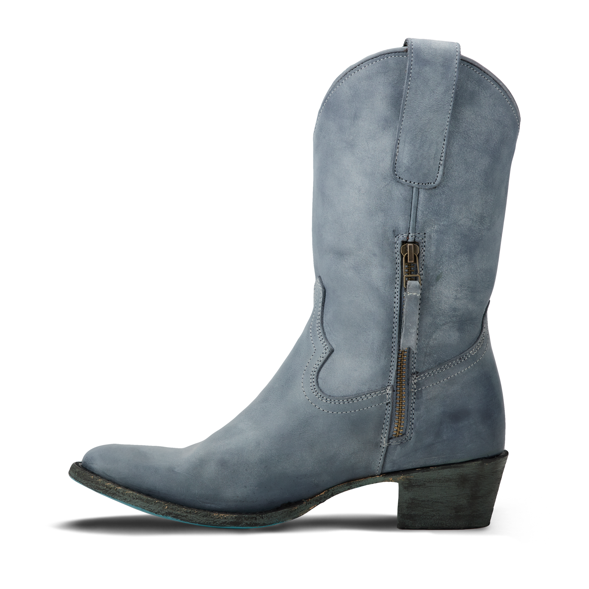 Washed denim midi boot, Plain Jane, side zip