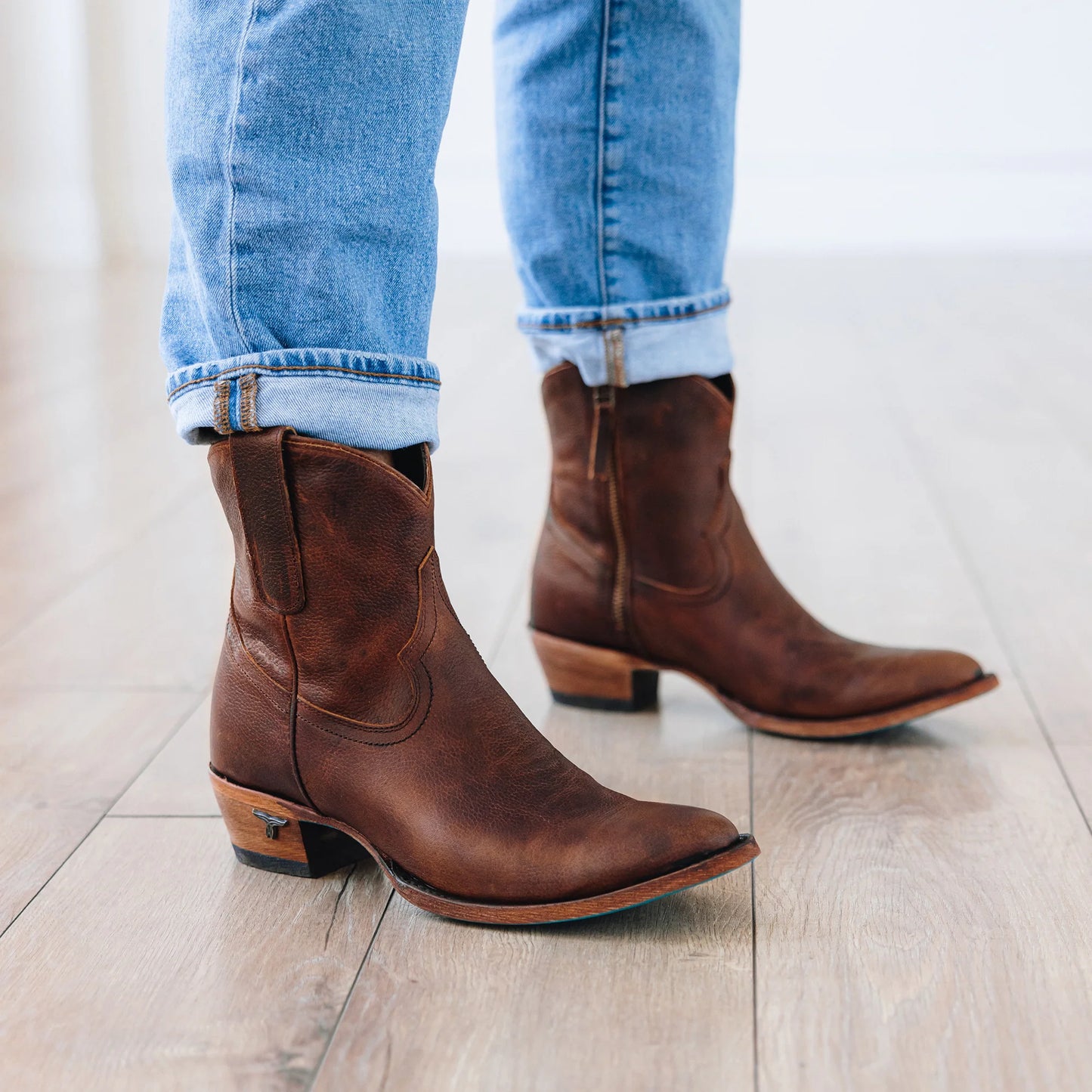 Plain Jane Bootie by Lane Boots Cognac| Bourbon Cowgirl