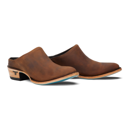Burnt caramel leather mule low heel shoe