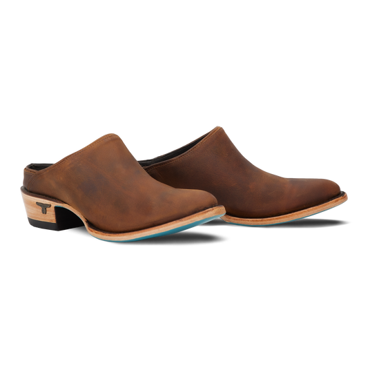 Burnt caramel leather mule low heel shoe