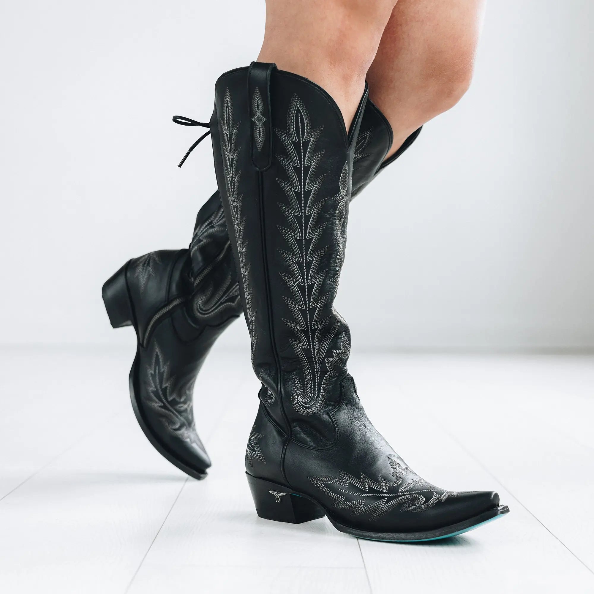 Corset Back Lexington Knee High Boots - Jet Black