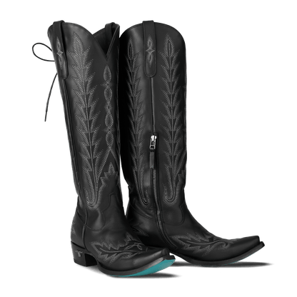Black Lexington knee-high boots with jet black stitching