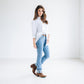 Emma Jane Bootie in Desert Clay worn by woman