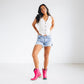 Woman in hot pink Emma Jane booties