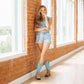 Saratoga Square Boot - Latte Suede and Powder Blue