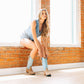 Saratoga Square Boot - Latte Suede and Powder Blue