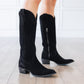 Black suede cowboy boots