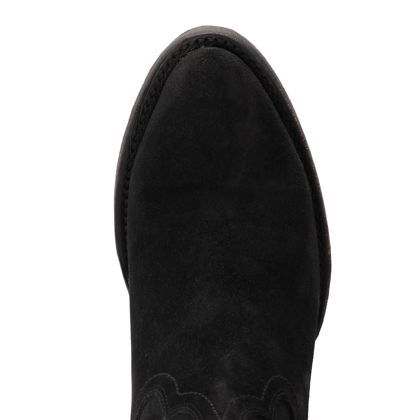 Soft black suede boot toe detail