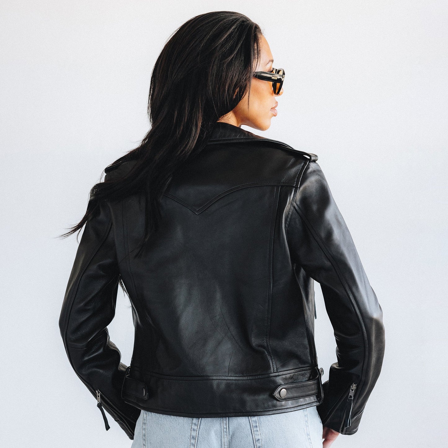 Basic Biker Jacket - Jet Black Leather by Lane