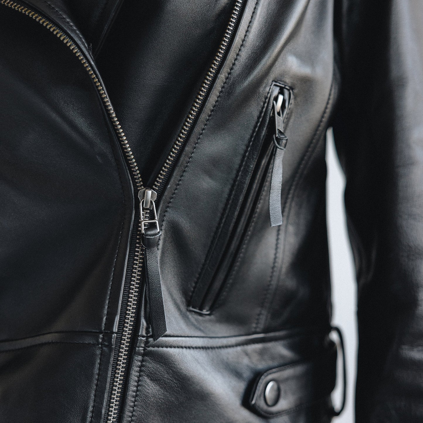 Basic Biker Jacket - Jet Black Leather by Lane