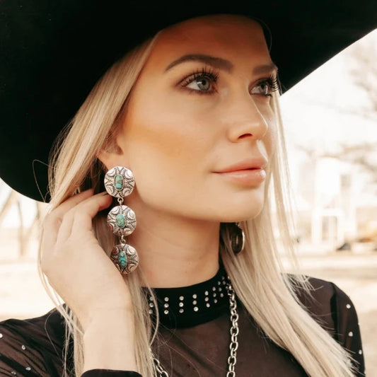 Concho Valley Earrings - Western Turquoise Jewelry for Bourbon Cowgirl