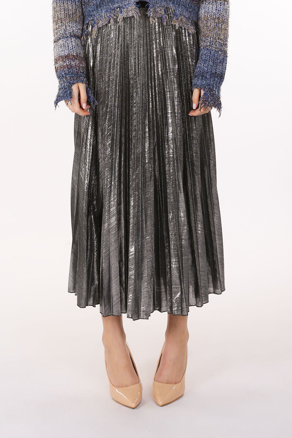 Metallic Maxi Skirt with Coated Pleats at Bourbon Cowgirl S