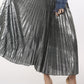 Metallic Silver Coated Pleat Maxi Skirt at Bourbon Cowgirl