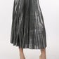 Metallic Silver Coated Pleat Maxi Skirt at Bourbon Cowgirl