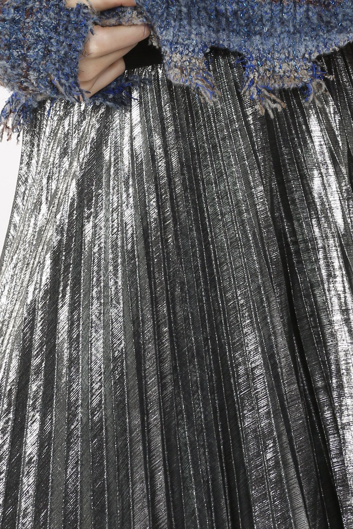 Metallic Silver Coated Pleat Maxi Skirt at Bourbon Cowgirl