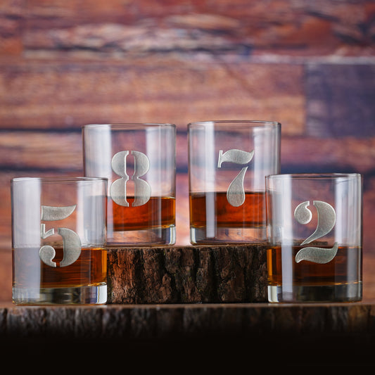 Engraved Numbered One through Eight Whiskey Glass Set