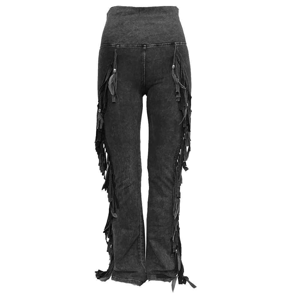 Chap Full Fringe and Feathers Pants by Pat Dahnke -Black