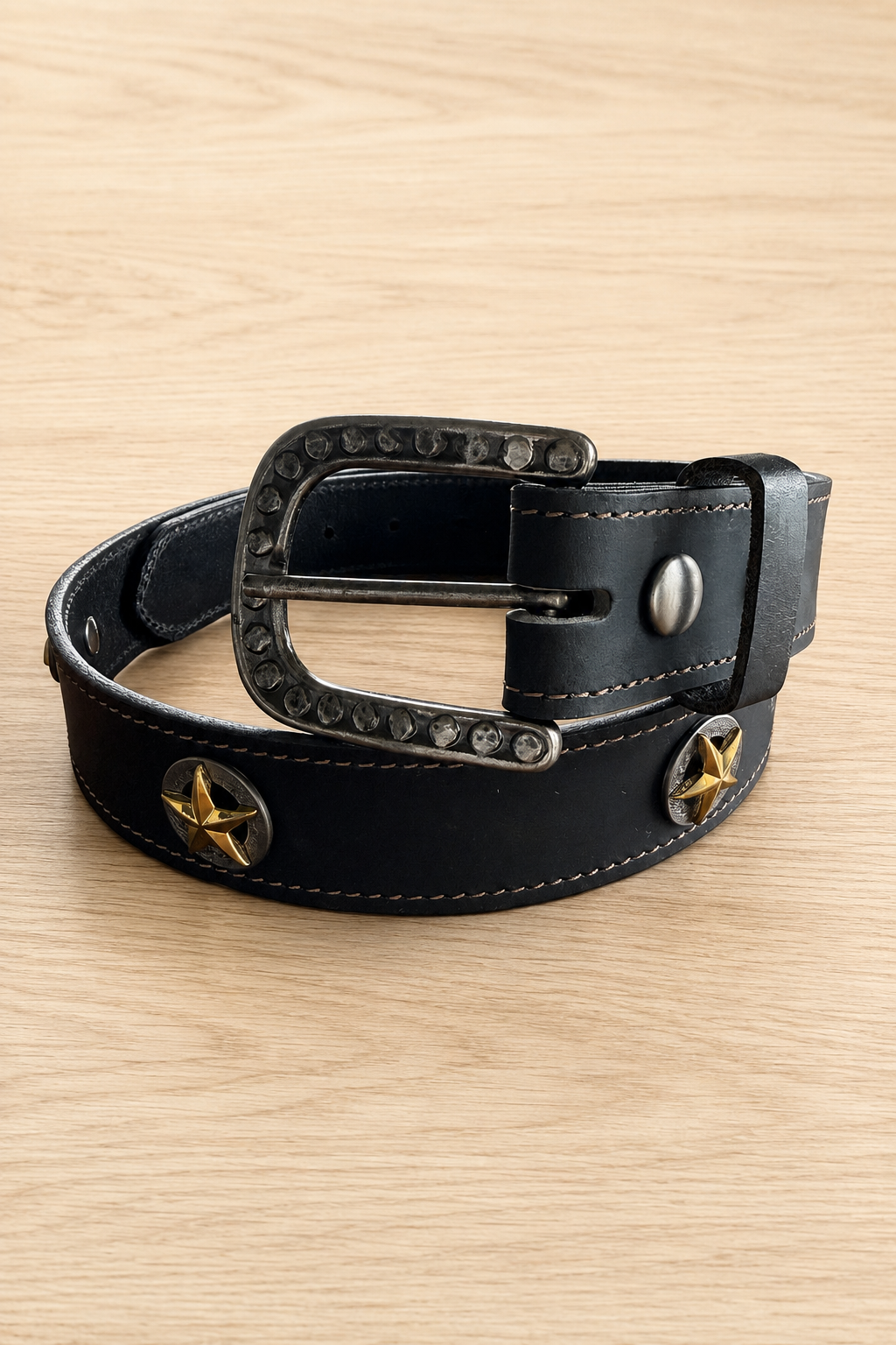 Phoebe Leather Belt with Star Conchos in Black - Bourbon Cowgirl Exclusive