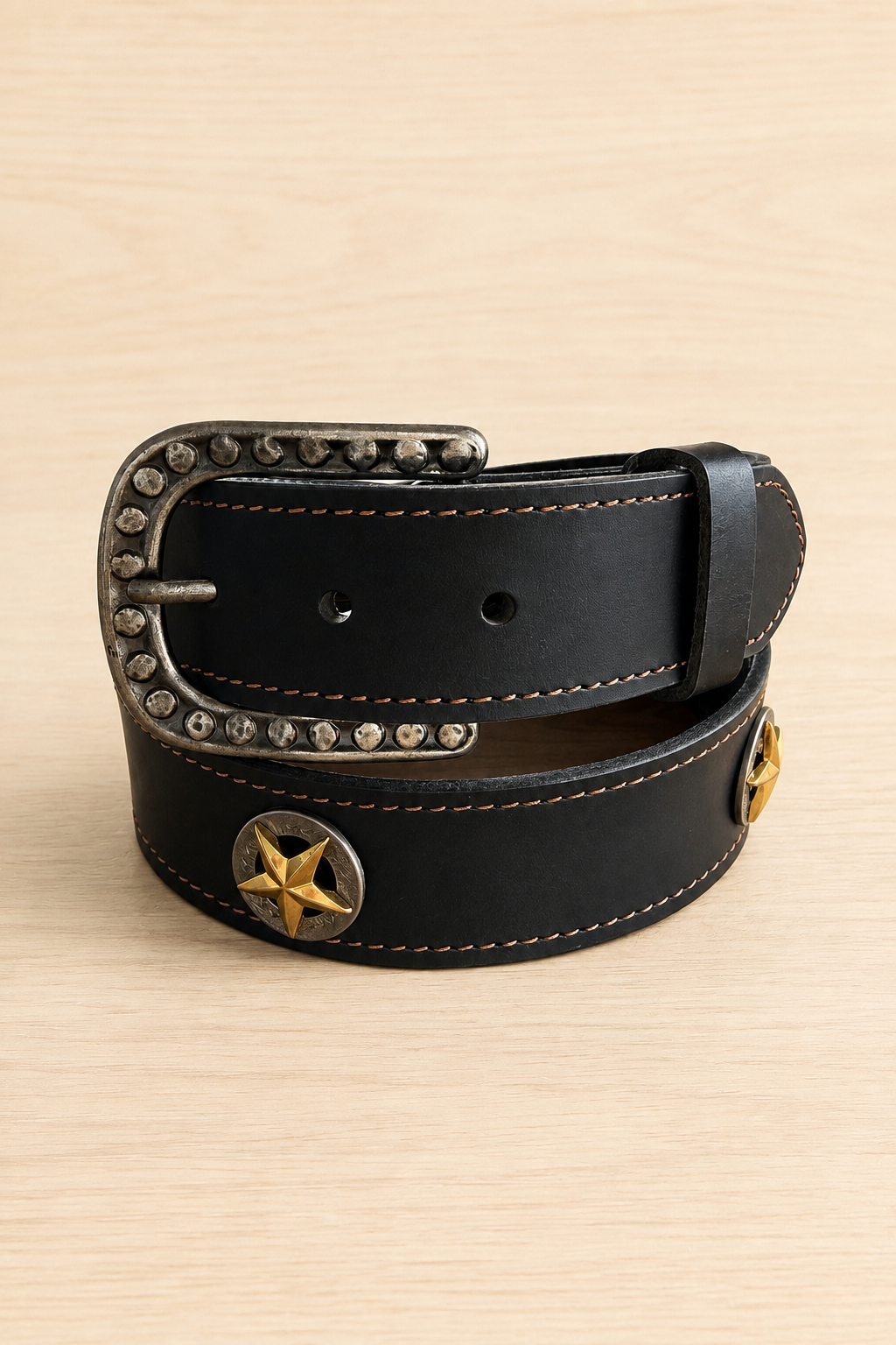 Phoebe Leather Belt with Star Conchos in Black - Bourbon Cowgirl Exclusive