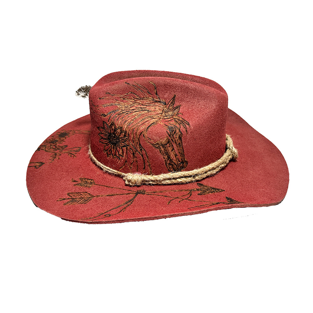 Cowboy Hat Custom Burned by Hand- Red - Bourbon Cowgirl