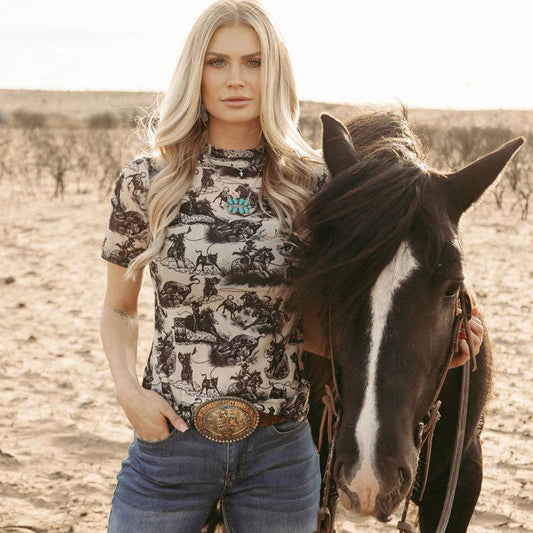 Rodeo Road  Short Sleeve Mesh Top