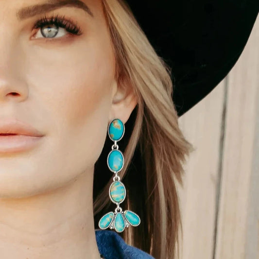 Rugged Saloon Earrings - Western Turquoise Jewelry for Bourbon Cowgirl