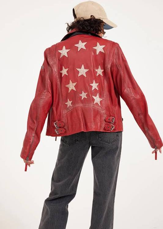 Christy Star Leather Jacket by Mauritius in Red